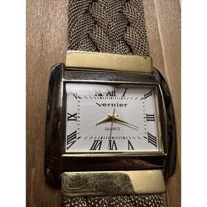 Vernier Gold Tone Woven Watch Band New Battery